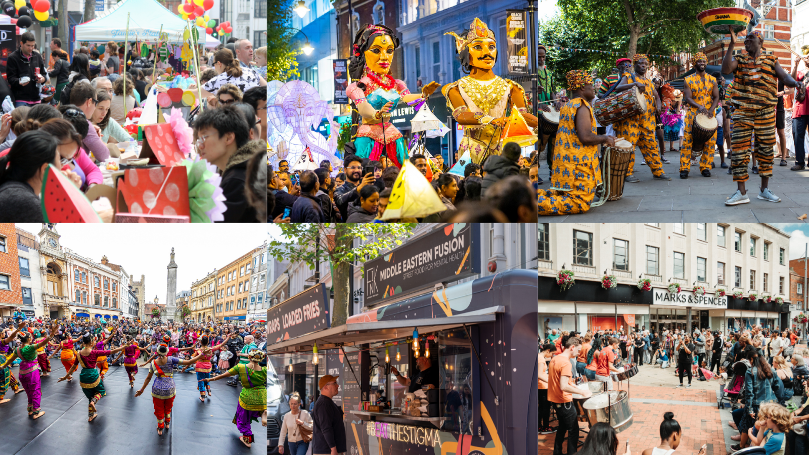 Collage of events in Reading town centre